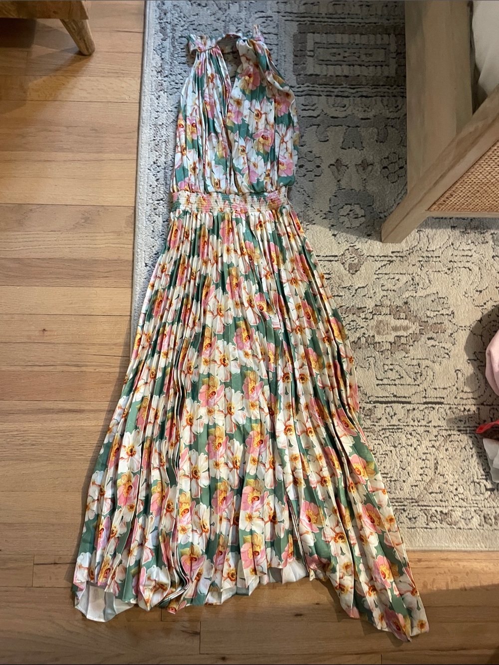 Petal & Pup Green Floral Halter Maxi Dress with Pink Accents